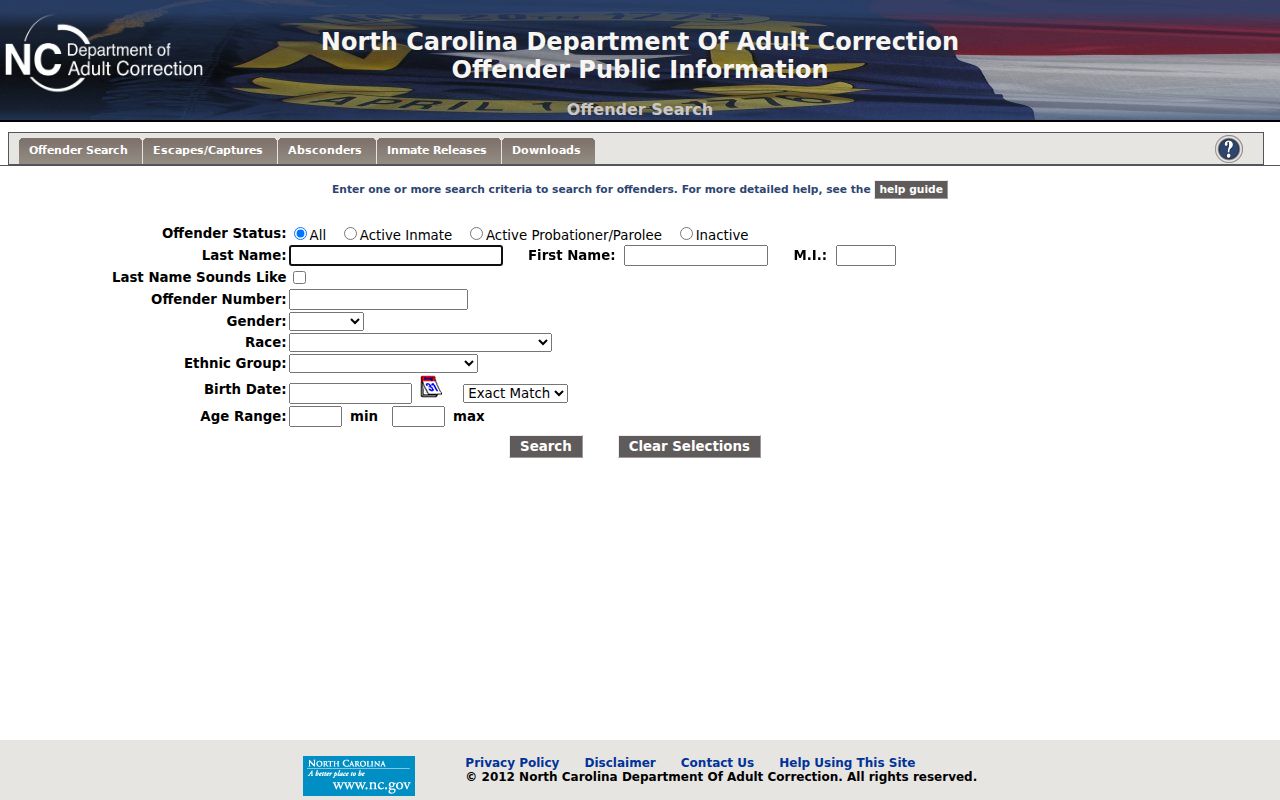 North Carolina NCDAC Offender Public Information Search