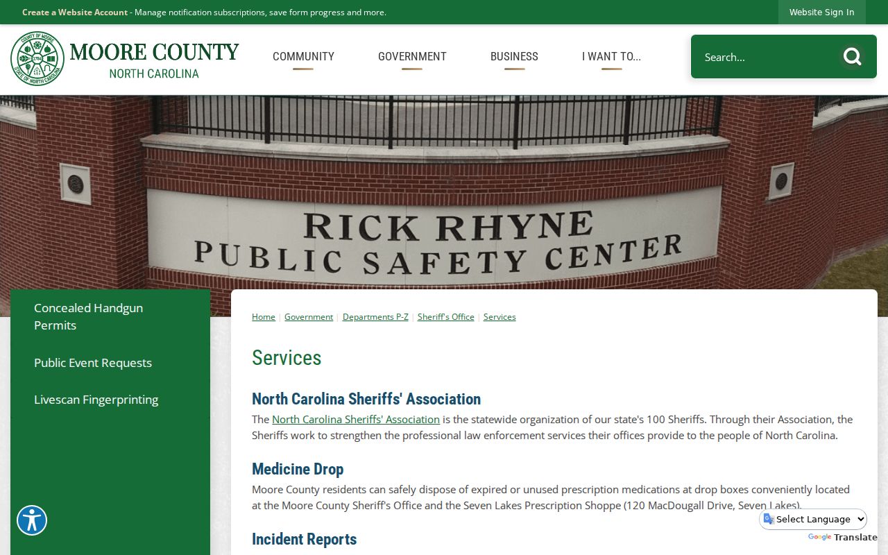 Moore County Sheriff's Office services and incident report routing