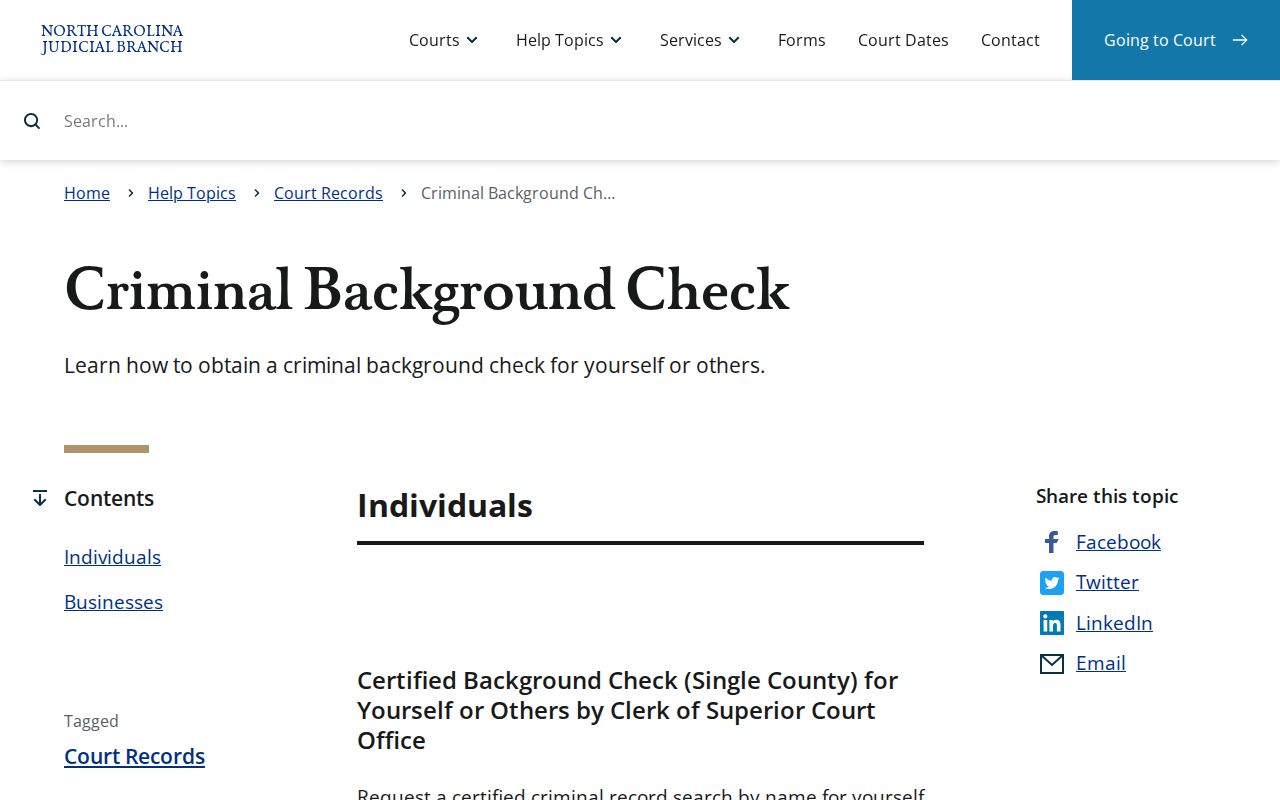 North Carolina Clerk certified criminal record search instructions