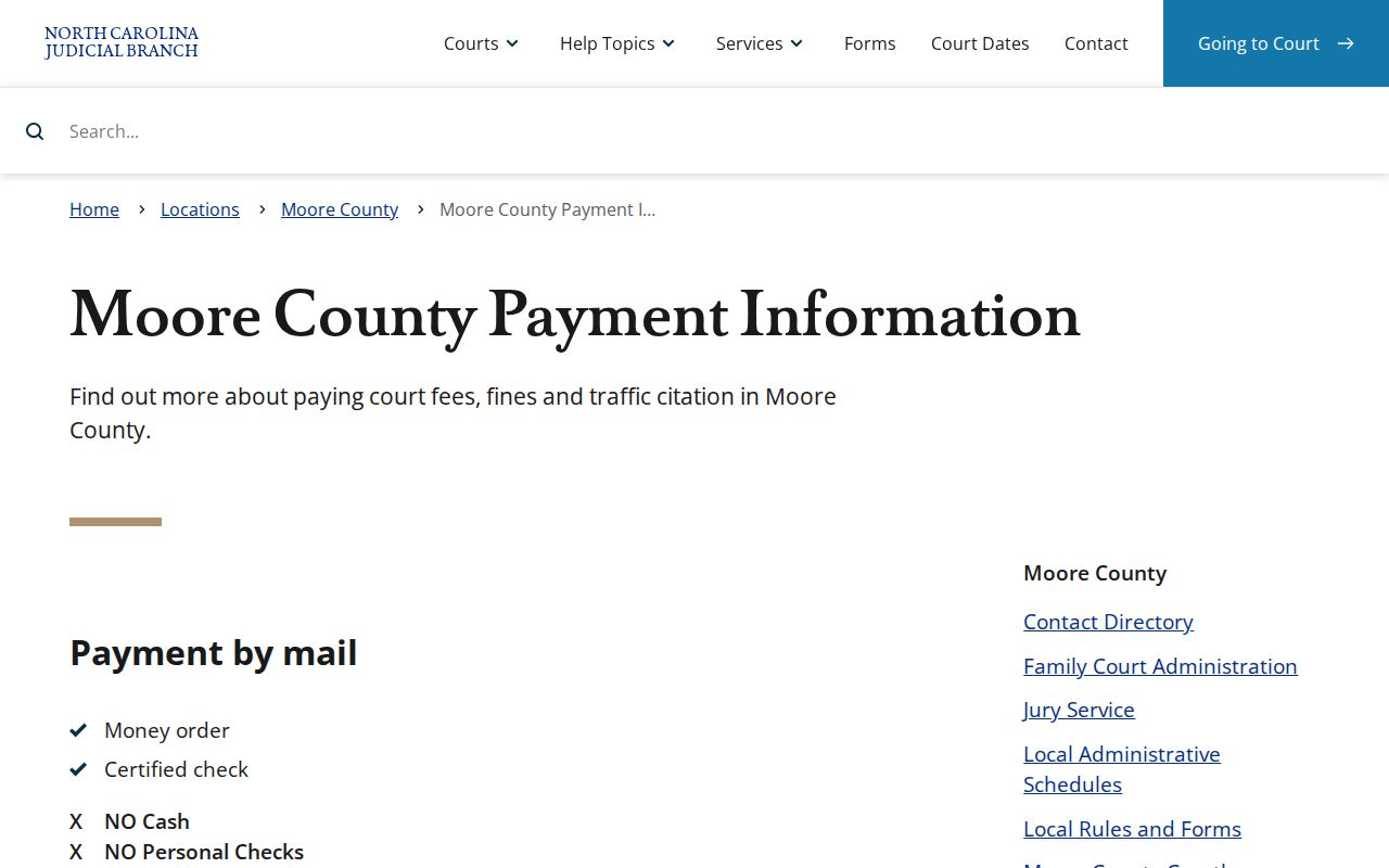 Moore County court payment information and accepted payment channels