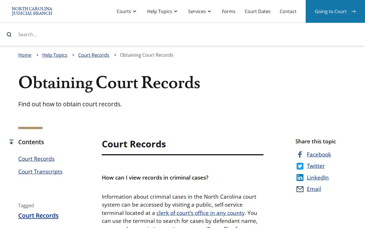 North Carolina court records access guidance for Portal terminals and paper files