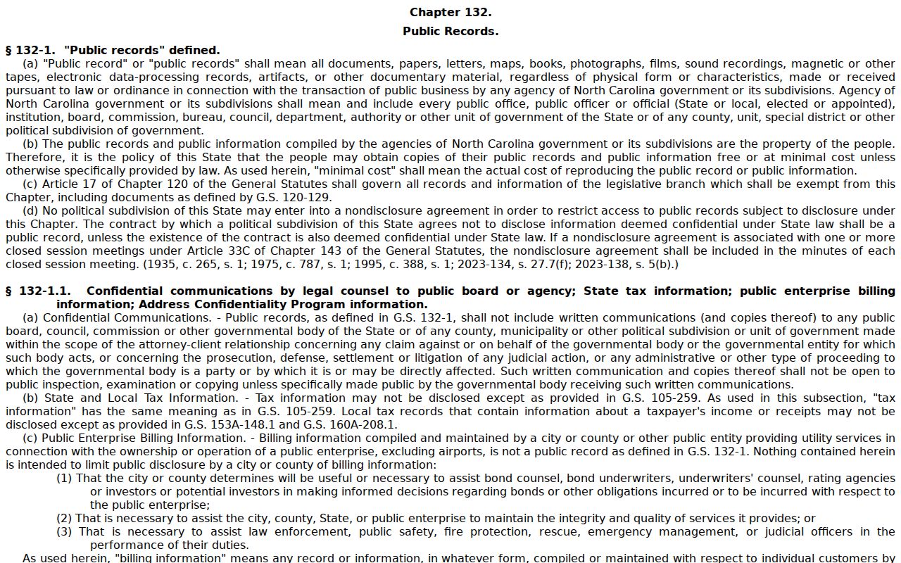 North Carolina public access law for Moore County criminal records