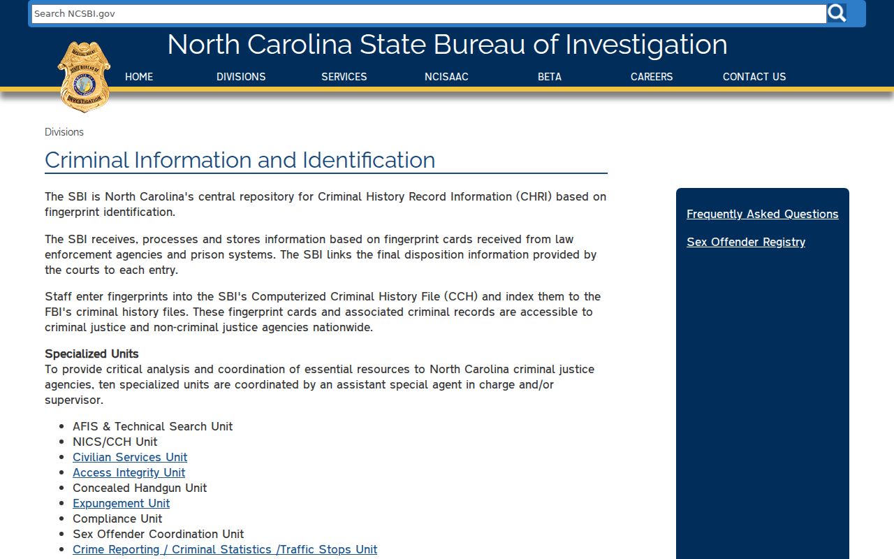 Moore County criminal records SBI repository role