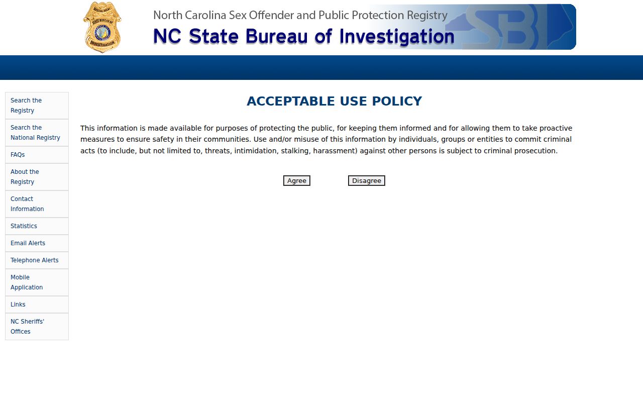 Moore County sex offender registry acceptable-use screen