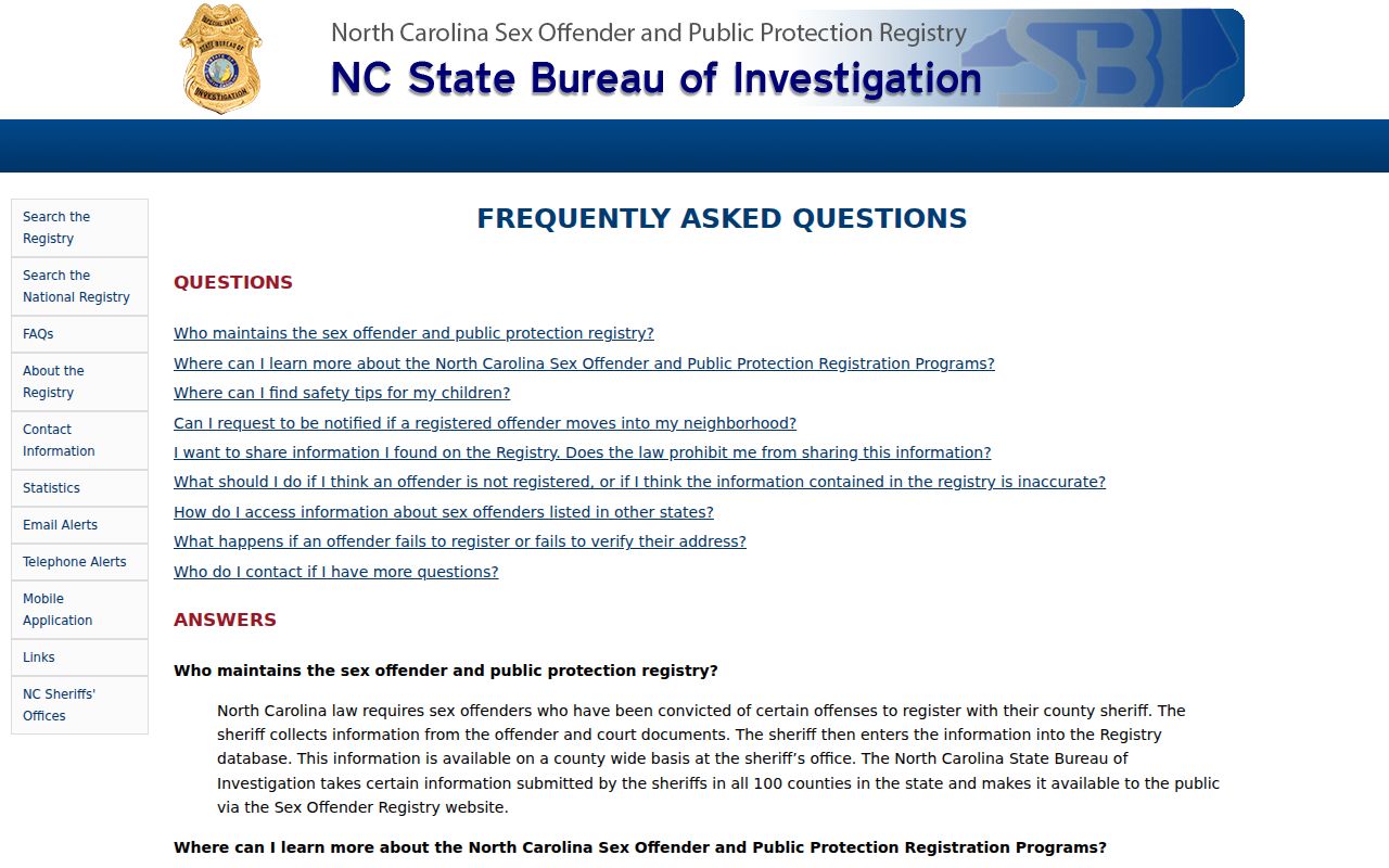 Moore County sex offender registry coverage and limitations