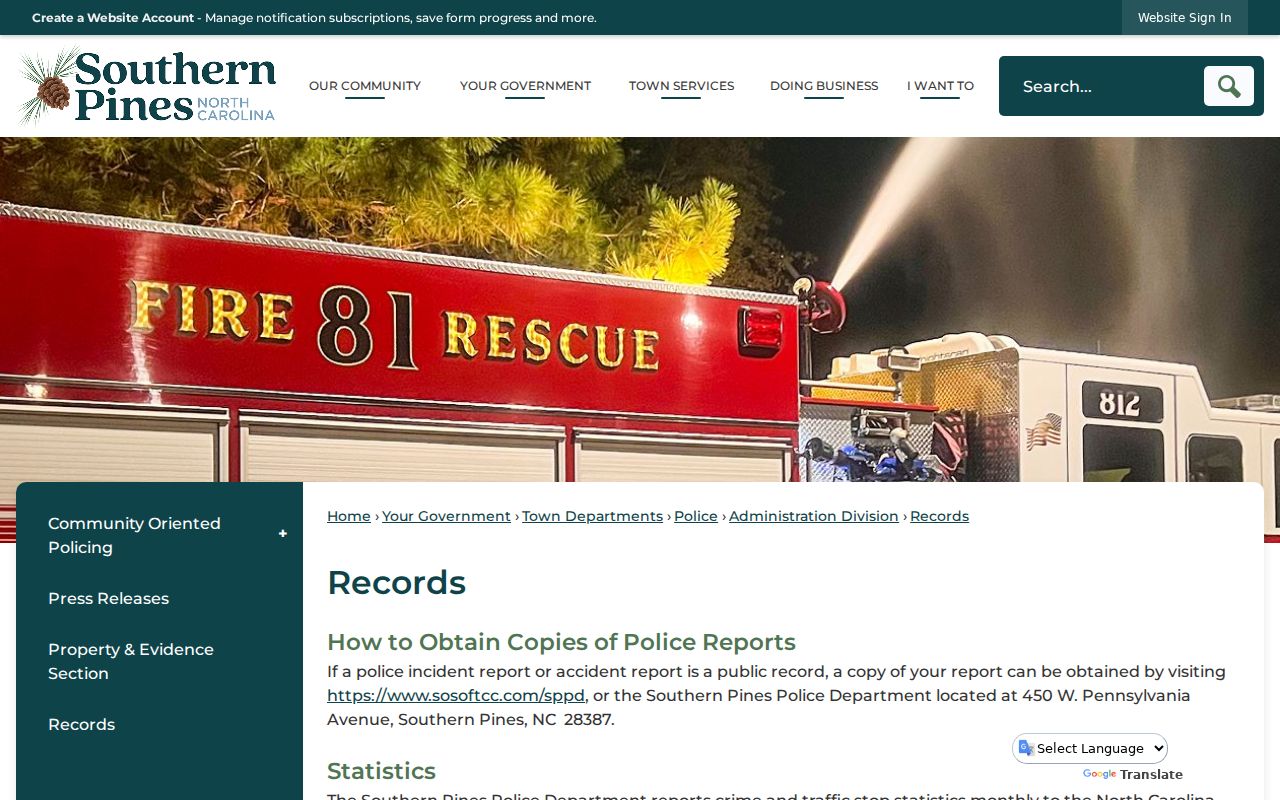 Southern Pines police criminal records and Moore County transparency page