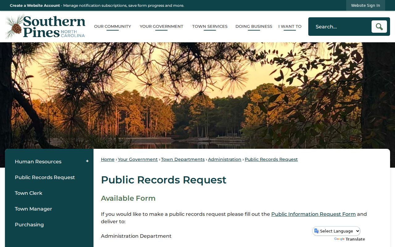 Southern Pines criminal records public request page for Moore County